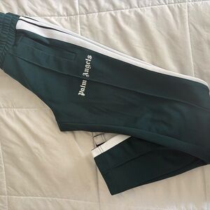 Palm Angels Dark Green Joggers with White Stripes